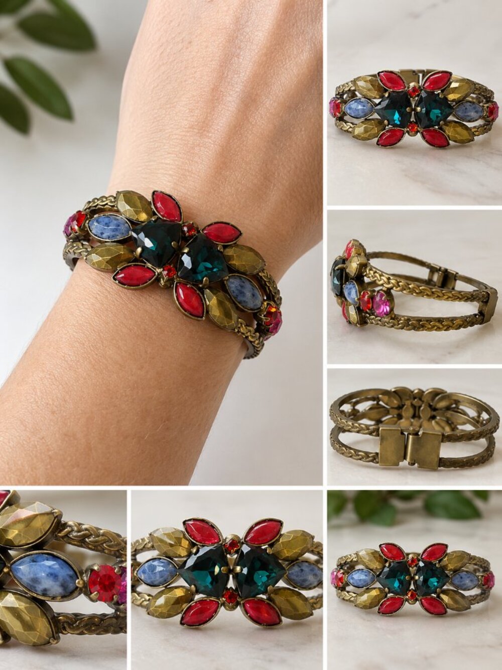 Sorrelli Red Green Crystal Gold Tone Statement Bracelet